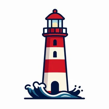 Vintage Flat Vector Illustration of a Nautical Red and White Striped Lighth.. Illustrazione stock