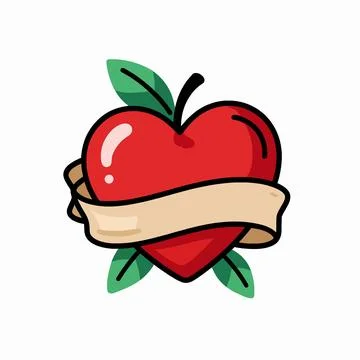 Vintage Flat Vector Illustration of a Single Red Heart with Green Leaves an.. 库存插图