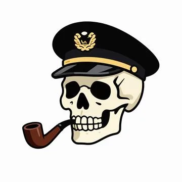 Vintage Flat Vector Illustration of a Skeleton Ship Captain Smoking a Pipe .. Illustrazione stock