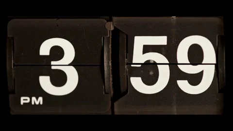 Vintage flip clock changing time from three fifty nine Video stock 329667675