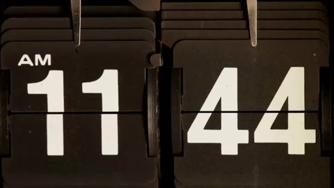Vintage flip clock rapidly changing through various time intervals Stock Footage 329667342