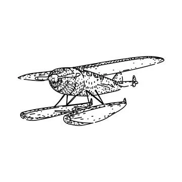Vintage floatplane vector drawing icon for aviation concept Stock Illustration