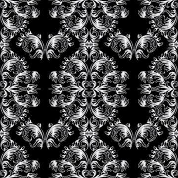 Vintage floral baroque seamless pattern. Black white vector background wallpa イラスト素材