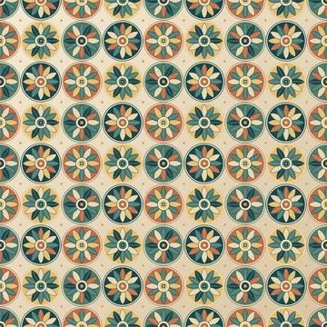 Vintage floral ceramic tile pattern with green orange and beige colors for .. Stock Illustration