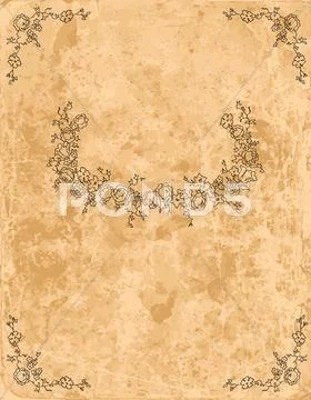 Vintage floral frame on old paper sheet Stock Illustration