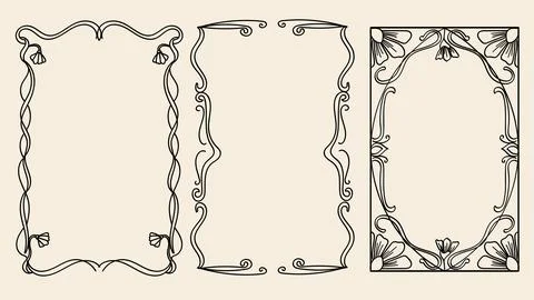 Vintage Floral Rectangle Frames Drawing Decorative Collection.Vector illust.. Stock Illustration