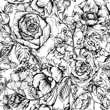 Vintage floral vector seamless pattern with roses Stock Illustration