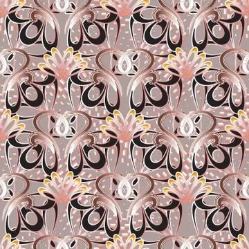 Vintage floral vector seamless pattern. Abstract geometric halftone backgroun Illustrazione stock
