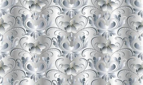 Vintage floral white seamless pattern. Vector damask background. 3d floral wa Stock Illustration