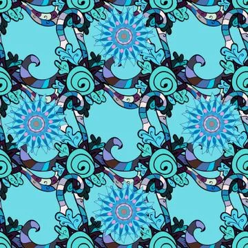 Vintage flower design elements. Black, blue and gray curly flowers shapes on bla 库存插图