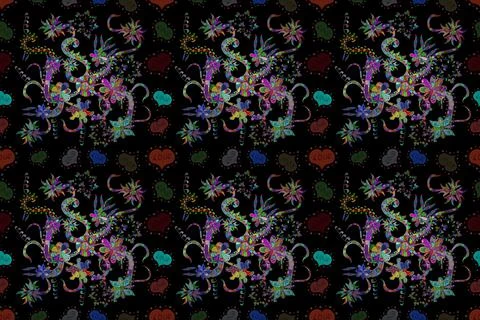 Vintage flower design elements. Blue, black and green curly flowers shapes on bl 库存插图