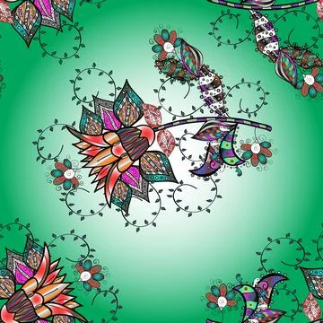 Vintage flower design elements. Vector illustration. Neutral, green and blue cur 库存插图