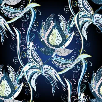 Vintage flower design elements. Vector illustration. Neutral, blue and black cur 库存插图