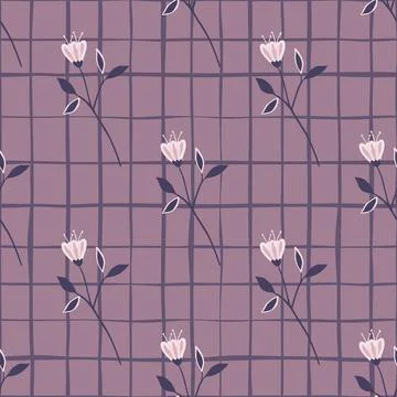 Vintage flower seamless pattern on lines background. Floral wallpaper. Stock Illustration