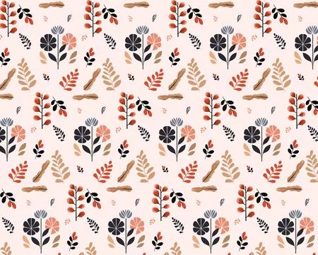 Vintage Flowers Pattern on Pink Background Stock Illustration