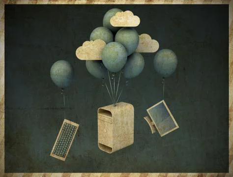 Vintage flying desktop Stock Illustration