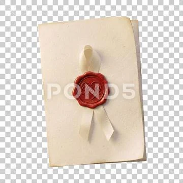 Vintage folded letter with red wax seal isolated on transparent. PSD Template