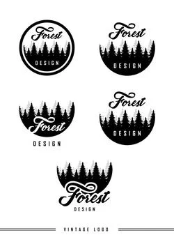 Vintage Forest Pine Tree Logo Badge Vector Set Stock Illustration