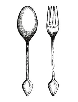 Vintage fork and spoon vector. Cutlery hand drawing Stock Illustration