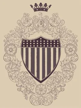 Vintage frame with American shield. Vector. Stock Illustration
