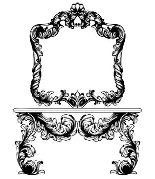 Vintage frame and table Vector line art. Classic engraved ornaments. Royal st Stock Illustration