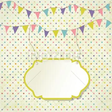 Vintage Frame With Birthday Bunting Flags