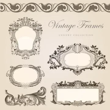 Vintage frame border collection vector design elements. Stock Illustration
