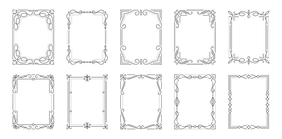 Vintage frame border divider text black line set Stock Illustration