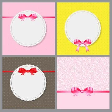 Vintage Frame with Bow Set  Background. Vector Illustration Stock-Illustration