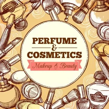 Vintage Frame With Cosmetics Background イラスト素材