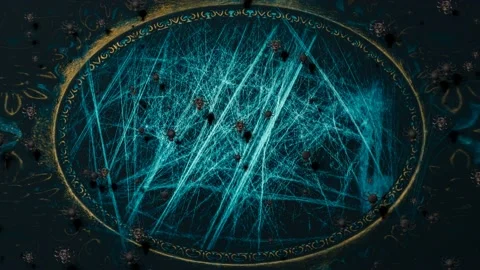 Vintage frame covered with spider web and many spiders run down 3D 4K animation Stock Footage 200225634