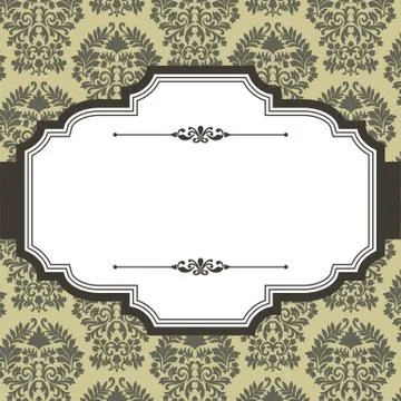 Vintage Frame on Damask Background Stock Illustration