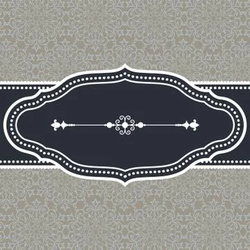 Vintage Frame on Damask Background Stock Illustration
