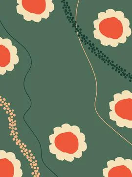 Vintage frame with floral elements on green background. Template with hand drawn Stock Illustration