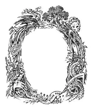 Vintage frame with flowers and mythical creatures. Antique Victorian design Stock Illustration