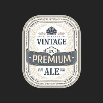 Vintage frame logo. Vector packing label. Gold sticker beer bottle Stock Illustration