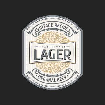 Vintage frame logo. Vector packing label. Gold sticker beer bottle Stock Illustration