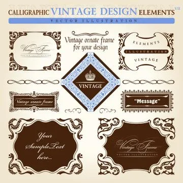 Vintage frame ornament set. Vector element decor Stock Illustration