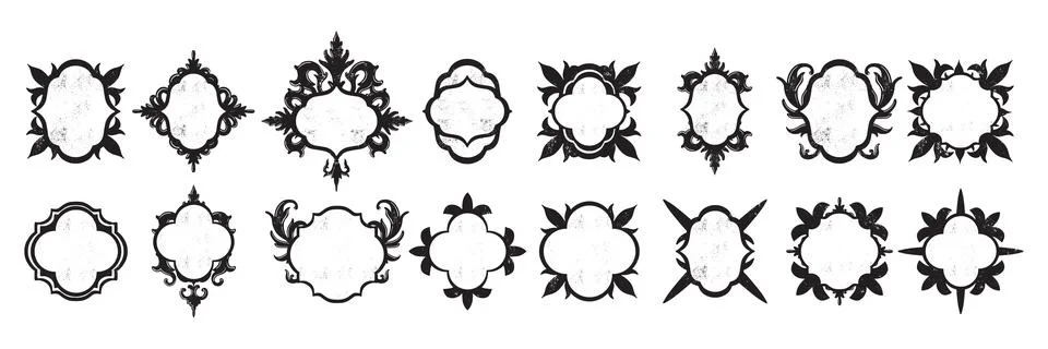 Vintage frame set, vector old classic border collection, antique retro swirl Stock Illustration