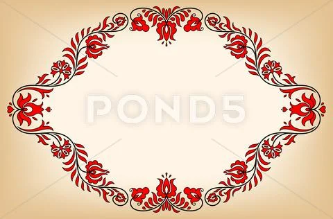 Vintage frame with traditional Hungarian floral motives Stock Illustration