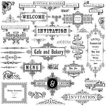 Vintage Frames and Ornaments Set Stock Illustration