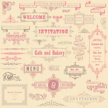 Vintage Frames and Ornaments Set Stock Illustration