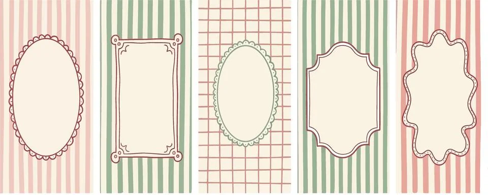 Vintage Frames Collection: Decorative Borders on Striped and Plaid Background Ilustração Stock