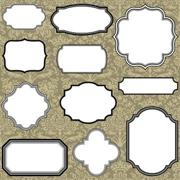 Vintage Frames on Damask Background Stock Illustration
