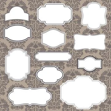 Vintage Frames on Damask Background Stock Illustration