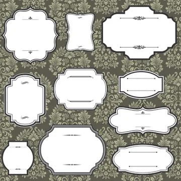 Vintage Frames on Damask Background Stock Illustration