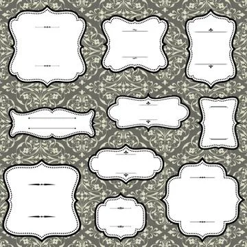 Vintage Frames on Damask Background Stock Illustration