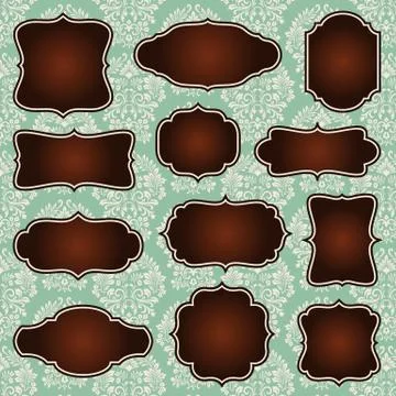 Vintage Frames on Damask Background Stock Illustration
