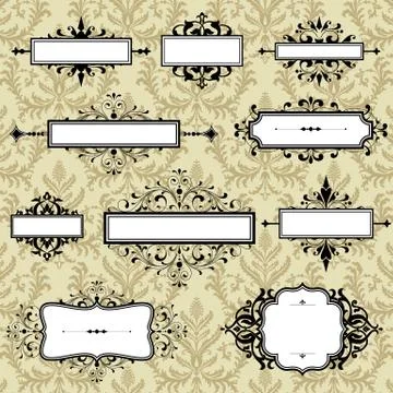Vintage Frames On Damask Background Stock Illustration