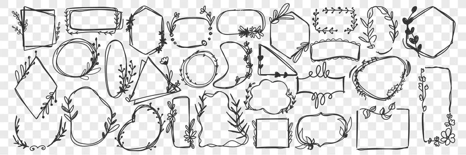 Vintage frames hand drawn doodle set Stockillustratie